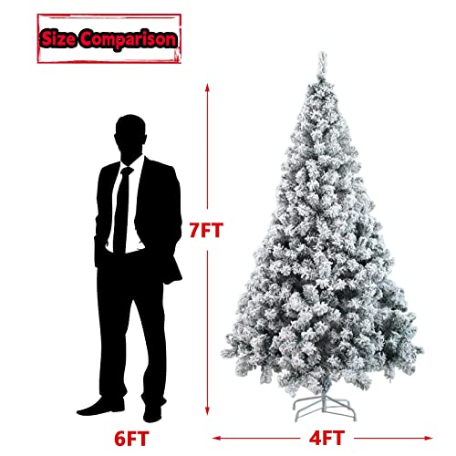 Maonple 7Ft Snow Flocked Artificial Christmas Tree, With 1100 Tips Contains Xmas Tree Skirt Metal Stand For Home, Office, Party Decoration And Outdoor #TOP3