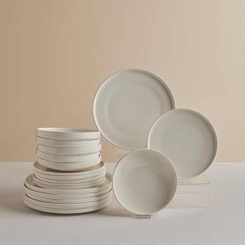 KARACA Stream Bone Felix XL Dinner Service 18 Pieces for 6 People Elegant Crockery Set Made of Fine Bone Porcelain White Dinner Service with Dinner Plates and Dessert Plates Microwave Safe
