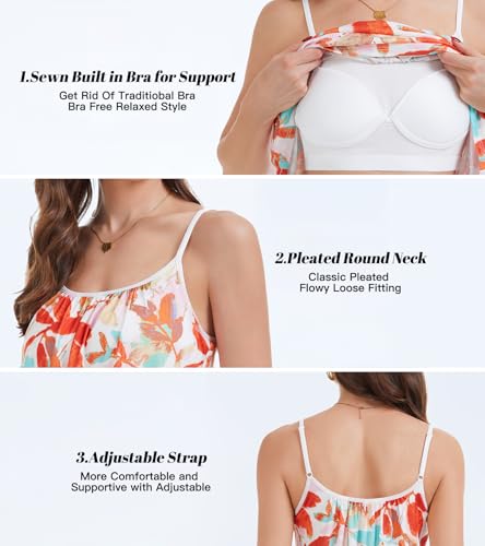 Image of Camisoles for Women with Built in Bra Adjustable Strap Tank Tops Cami Sleeveless Summer Tops for Workout Sleeping Traveling
