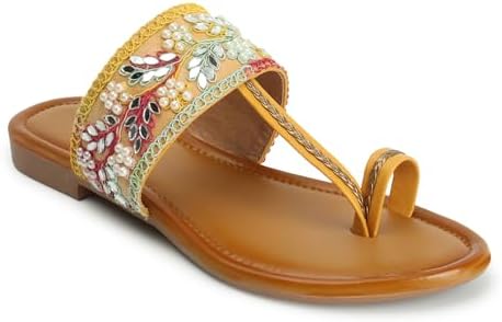KKF Footwear Women's Fancy Kolhapuri Flats Stylish Slip-On Chappal Sandals for Girls & Ladies | Sizes 3-8