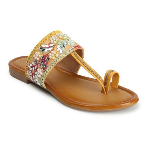 Image of KKF Footwear Women's Fancy Kolhapuri Flats Stylish Slip-On Chappal Sandals for Girls & Ladies | Sizes 3-8
