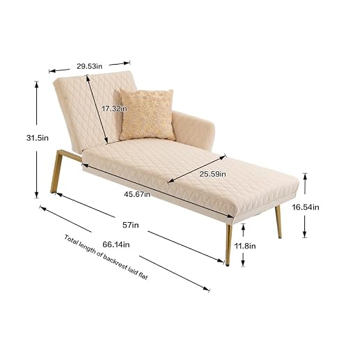 Yone Jx Je Modern Velvet Chaise Lounge Chair Indoor With 3 Reclining Angles,Converts To Recliner/Bed,Convertible Futon Sofa Bed Sleeper Chair For Living Room Bedroom Apartments Dorms,Office (Beige) #TOP5