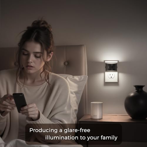 Image of L LOHAS LED Night Light with Motion Sensor & Dusk to Dawn Sensor, Night Lights Plug into Wall with 30-100lm Adjustable Brightness, Dimmable Night Light for Bathroom, 5000K Daylight White, 4 Pack