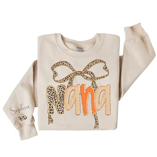 Personalized Mama Leopard Print Sweatshirt, Custom Name Fall Crewneck with Bow and Bold Letters, Apparel