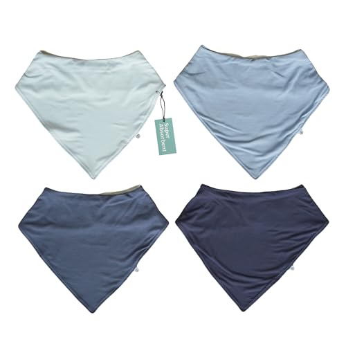 Image of Caden Lane Viscose Bandana Bibs for Toddler Boys & Girls - 4 - Pack Ultra Absorbent Bandana Bib Sets for Babies, Blues