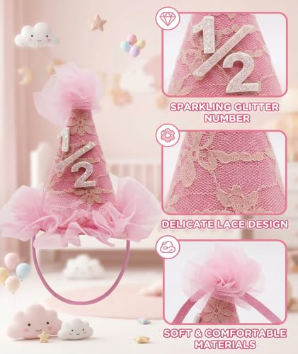 Image of piercing Half Birthday Decoration for kids, 1 /2 Birthday Decorations for kids, Half Way to One Decoration, Half Birthday Cap, Adorable Party Hat Milestone, Great for Photo Shoots
