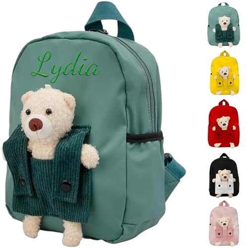 Generico Zainetto Asilo Personalizzato con Nome per Bambino & Bambina, Zaino Nido Bimbo & Bimba con Orsacchiotto Rimovibile per Scuola Materna, Sacca Asilo Personalizzata Bambini Leggero​ (Verde)