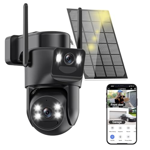 2K Cámara de vigilancia WiFi exterior inalámbrica cámara solar WiFi exterior, panorámica PTZ, seguimiento automático, visión volocturna, alarma luminosa y sonido, audio bidireccional