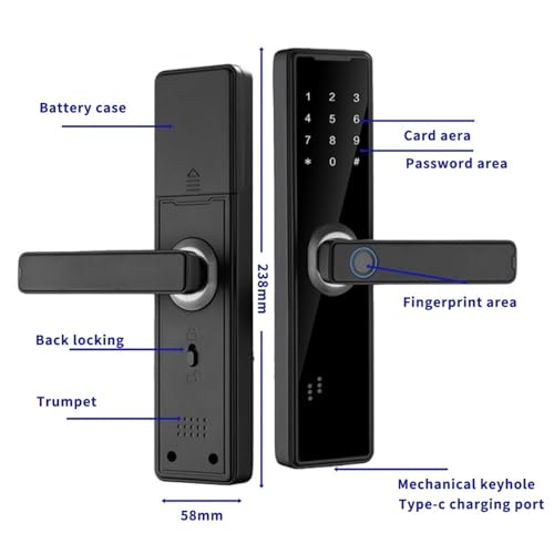 Serrure de porte intelligente biométrique 22x240 avec empreinte et code - 7