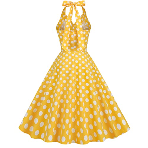 Image of 1950s Dresses for Women Vintage Retro Cocktail Party Swing Dresses Halter Floral Rockabilly 50s Polka Dot Pin up Dress