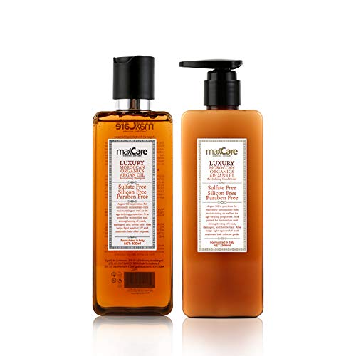 MaxCare Moroccan Organic Argan Oil Shampoo and Conditioner Set,SLS Sulfate Free,Paraben Free-for Men and Women -Curly or Frizzy Hair All Style Hair-2 bottles 10 Fl Oz Each Formaulated in Italy