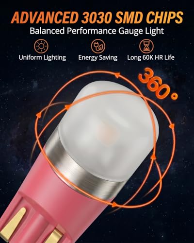 Image of WLJH Pink T10 194 LED Bulb PC194 Twist-Lock for Gauge Cluster | 3030 SMD, Dimmable, Purple, PC195 PC161 PC168, Dash Backlight, Instrument Panel Light, 360 Lighting, 6-Pack
