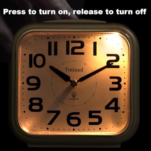 Tinload 5.5" Large Analog Alarm Clock Silent Non Ticking, Gentle Wake, Beep Sounds, Increasing Volume, Battery Operated Snooze and Manual Light, Easy Set, Silver