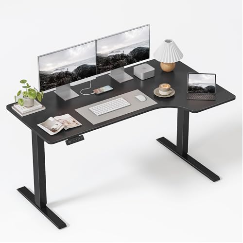 Image of FEZIBO L Shaped Electric Corner Standing Desk, 55x32 inch Home Office & Computer Height Adjustable Table with 4 Memory Height Settings, Ergonomic Sit and Stand Desk with Splice Board, Black Top