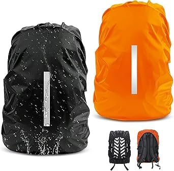 Weekend Waterproof Backpack Rain Cover, Nylon, Universal Size, Pack of 2, Black and Yellow with Reflective Strip (Black Orange)