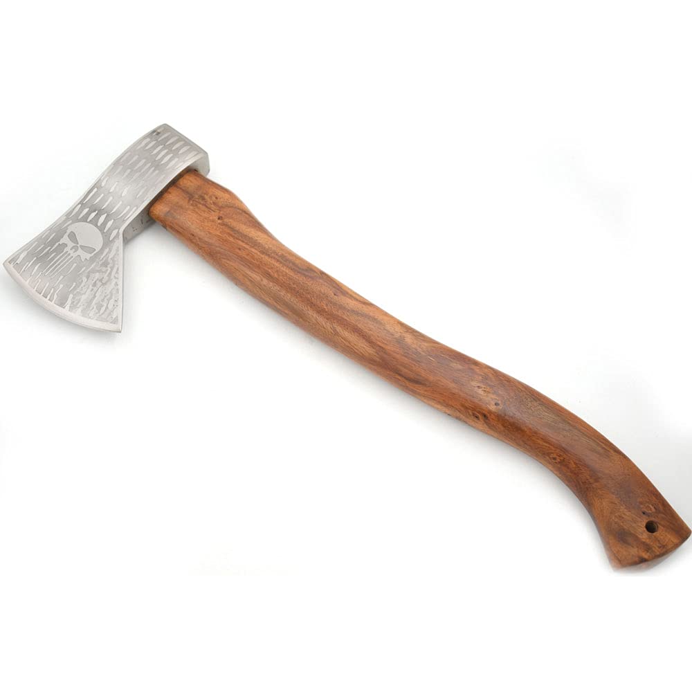Hand Forged Viking Bearded Axe – 1075 High Carbon Steel, Handmade Medieval Style Camping & Hunting Axe with Ash Wood Handle and Leather Sheath (P-Skull)