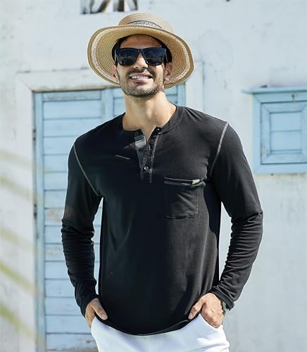 Men's Henley Shirts Short/Long Sleeve Casual Cotton T-Shirt Classic Button Basic Stylish Tees Tops2