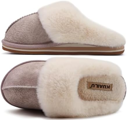 KuaiLu Pantoffels Dames Pluche Memory Foam Sloffen Vrouwen Pluizig Fleece Huisschoenen Antislip Harde Rubberen Zool Winter Warme Huttenschoenen Slippers Sandalen