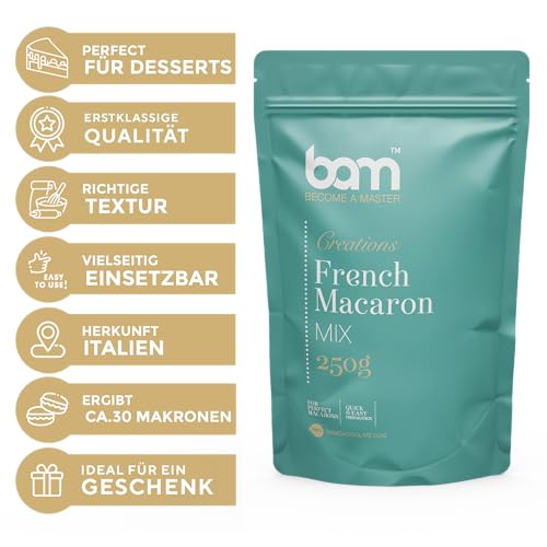 BAM Dessert-Mischungen, schnelle und einfache Zubereitung, Backen für Zuhause und Profi, reichhaltiger Geschmack (Französischer Macaron-Mix, 250 g)