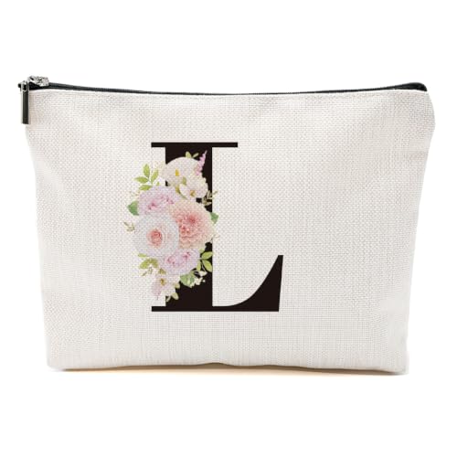 Rose Letter Initial L Makeup Bags for Women Bridesmaid, Wedding Gifts