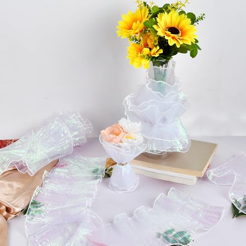 Tissu en dentelle plissée irisée blanc pour décoration et loisirs créatifs