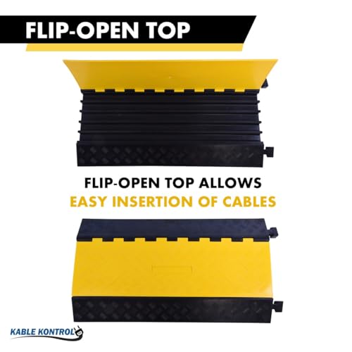 Image of Kable Kontrol Atlas Heavy Duty Cable Protector Ramp - 5 Channel - 1 Pc - 36 inch Long Black & Yellow - 36,000 Lbs Capacity - Rubber Speed Bump Wire Protector Cord Cover - CP9988