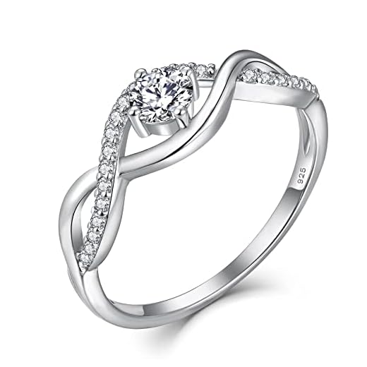 YL förlovningsring Infinity omlottring vigselringar förlovningsring band ring, försticksring vigselring silverring med sten för kvinnor e silver, 54 (17.2), colore: april, vit, cod. NR61700A1-54