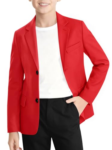 Image of Haloumoning Boys Blazer Kids Lapel Button Down Suit Jacket Sport Coat with Pockets 5-14 Years Red