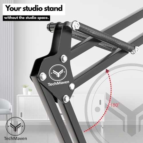 TechMaven Overhead Mobile Stand for Desk | 360° Adjustable Phone Holder | Lazy Arm Mount for Video/Photo Shooting | Bed, Kitchen, Study Table Clamp | Sturdy Metal Stand for Content Creators 1