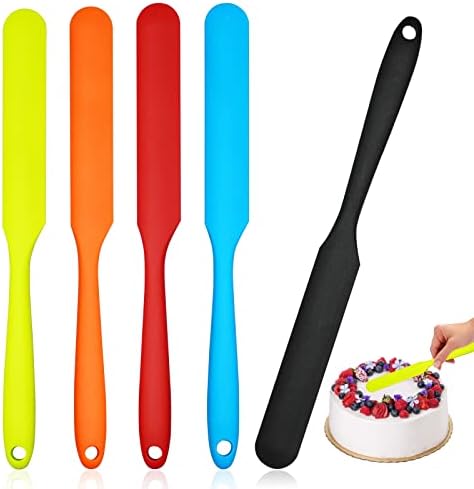 Tuojecuk Large Silicone Jar Spatulas, 5pcs Heat Resistant Cake Cream Peanut Butter Spatulas Mixing Batter Scraper, 9.6 inch Nonstick Bread Spatula Rubber Kitchen Jar Blenders Scraper