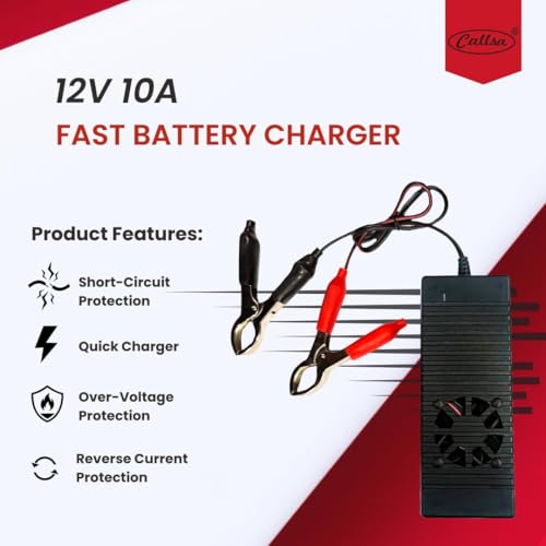 Image of 12V 10A Fast Battery Charger with Auto Cut Off with LED Indicator, Fast Charging for Car, Bike, Inverter, Lead Acid & Lithium Batteries with Safety Protection