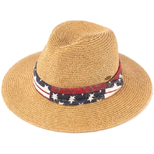 Scarvesme Women's Fedora With American Flag Usa Printed Band Trim Straw Sun Hat #TOP28