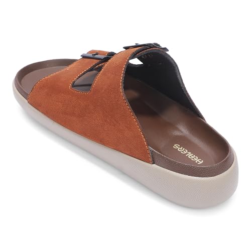 Image of Liberty Healers VAL-36E Slippers for Men - Black & Tan Faux Suede Slip-On Casual Slippers | Soft Cushioned Footbed, Lightweight Everyday Footwear for Home, Daily, Indoor & Casual Wear
