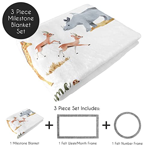 Sweet Jojo Designs Jungle Animals Milestone Blanket Monthly Newborn First Year Growth Mat Baby Shower Memory Hunter Green Yellow Grey Black White Wildlife Safari Elephant Giraffe Lion Monkey Leopard #TOP1