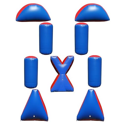 8 Piece Inflatable Air Bunker Set for Paintball, Airsoft, Archery, Laser Tag, Soft Foam Dart Toy Rifle, Water Gun, Blue & Red