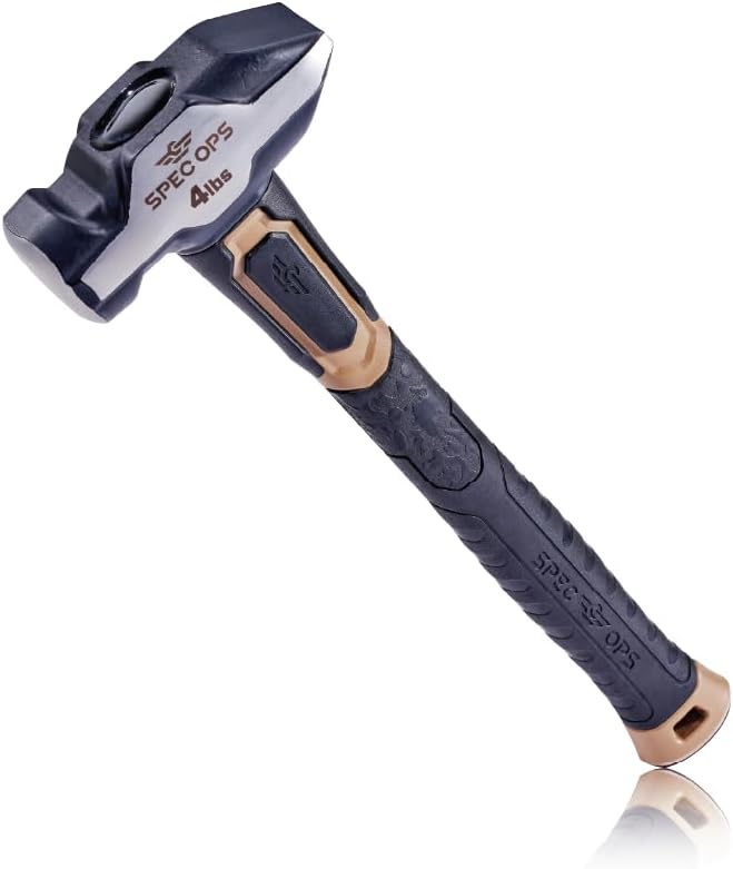 Tools Blacksmith Hammer, 4 lb Sledgehammer with Bi-Material Shock Absorbing & Vibration Dampening Handle, 3% Donated to Veterans, Black/Tan