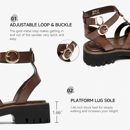 BEAU TODAY Women's Platform Fisherman Sandals, Chunky Gladiator Sandals for Women, Casual Open Toe Leather Sandals, Comfortable Lightweight Dressy Sandals with Ankle Buckle 5