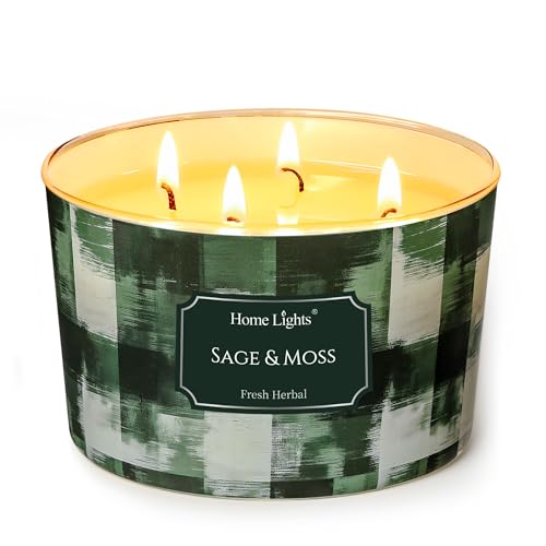 HomeLights Scented Candles for Women & Men, 18oz Candle Jars Aromatherapy 4-Wick Candle, Ideal for Scandinavian Minimalist Design Home Decor and Gifts, Sage & Moss