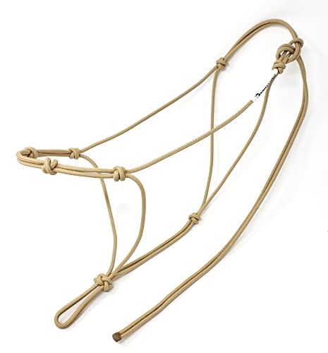 Knotty Girlz 4 Knot Horse Rope Training Halter - 3/16" (5mm) Very Thin! Stiff Polyester Halter Rope (Beige, Standard)