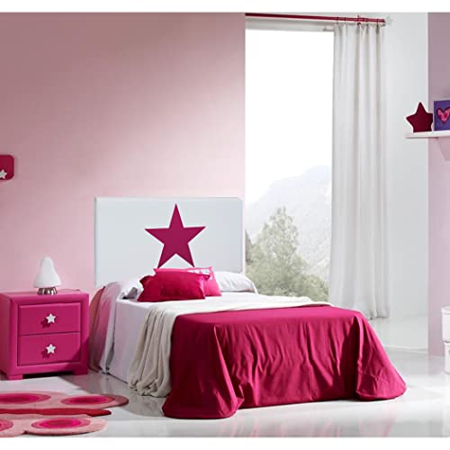 ONEK-DECCO Cabecero de Cama tapizado en Polipiel Mod. Star para Cama de Niño, Juvenil y Matrimonio (70 cm. Alto). (90x70, Blanco-Azul)
