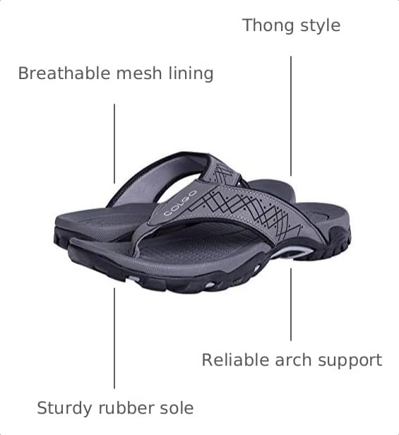 Image of Mens Flip Flops Comfort Sport Thong Sandals for Indoor Outdoor Casual Beach Flip Flops for Men with Arch Support