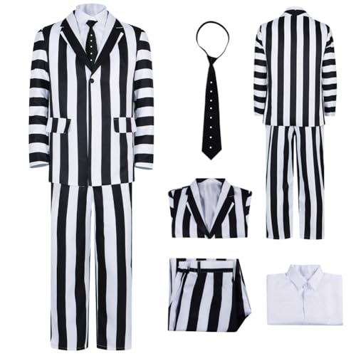 LUOHSIY Juice Movie Costume Black and White Movie Uniform Outfit Suit for Men(betelgeuse(suit),l)