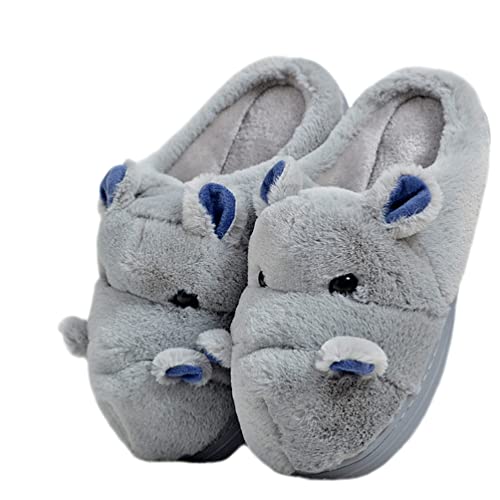 YILANLAN Women's Cartoon Animal Hippo Slippers - Winter Warm Furry Cute Home Slippers