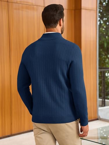 Runcati Mens Quarter Zip Sweater Mock Neck Casual Ribbed Knit Pullover Fall Lightweight Polo Sweaters4
