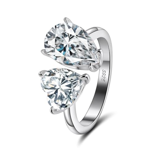 ZOYA JEWELRY DESIGN Promise Ring for Women – 925 Sterling Silver, Heart & Oval Design, Wedding Band Style, Sterling Silver, Cubic Zirconia