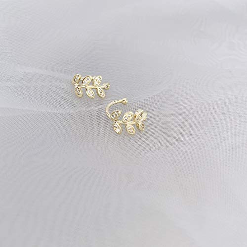 Ear Cuffs S925 Sterling Silver 18K Gold Plated Leaf Non Piercing Ear Clip Cuff Wrap Earrings Hypoallergenic Earring For Women (1 Pair) #TOP3