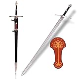 Qureshi Knifes Sword - Real with Long, Straight with Small Knife Blade - Sharp-Edged, Pointed End, Fixed Hilt Handle - Ideal for Swords Collection & Display with Scabbard