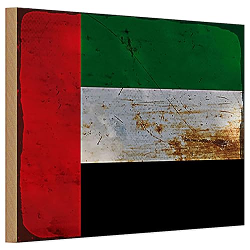 Vintage Holzschild | Flagge der Vereinigten Arabischen Emirate | Retro Deko | 20 cm x 30 cm