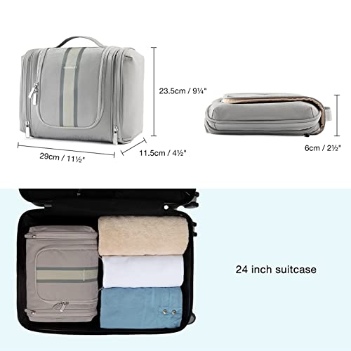 Bagsmart Hanging Toiletry Bag, Travel Toiletry Organizer With Hanging Hook, Water-Resistant Cosmetic Makeup Bag Travel Organizer For Shampoo, Full Sized Container, Toiletries, Grey #TOP5