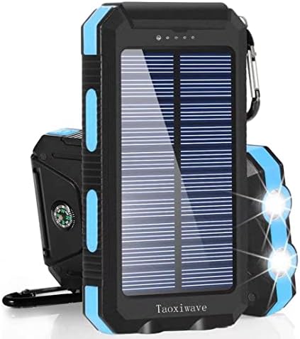 Solar Charger Solar Power Bank 20000mAh Waterproof Portable External Backup Outdoor Cell Phone Battery Charger with Dual LED Flashlights Solar Panel Compatible with All Smartphone (Black & Blue)